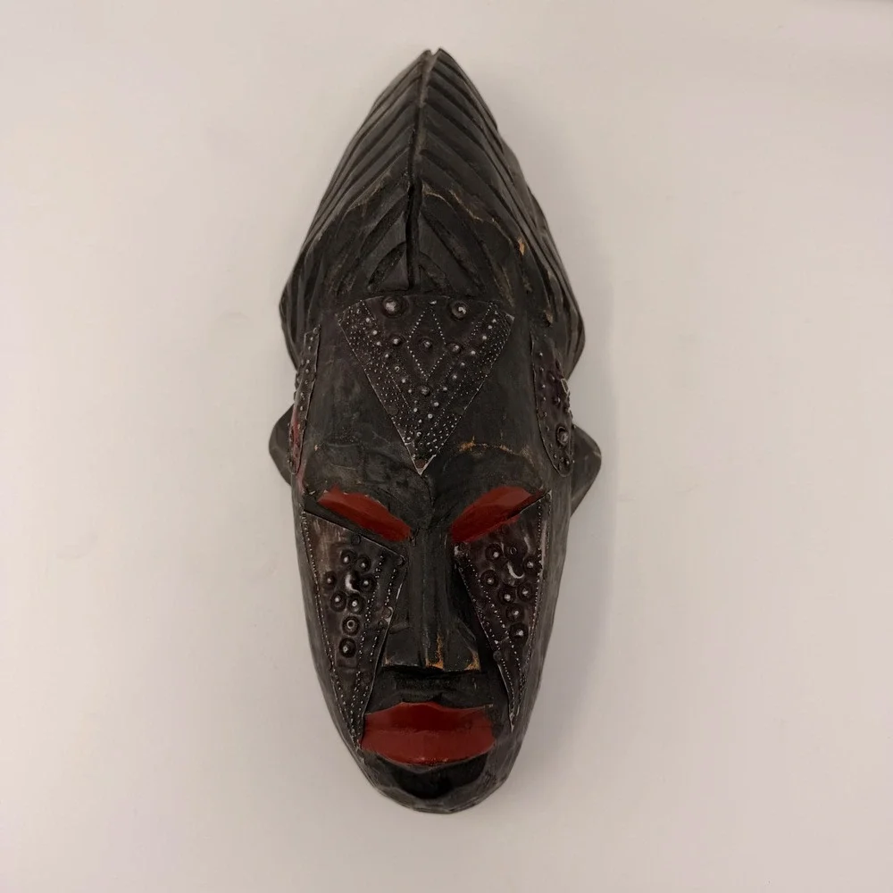Vintage Marka Mali Tribal Mask Hand Carved Wood Brass Metal African Art‎ 14